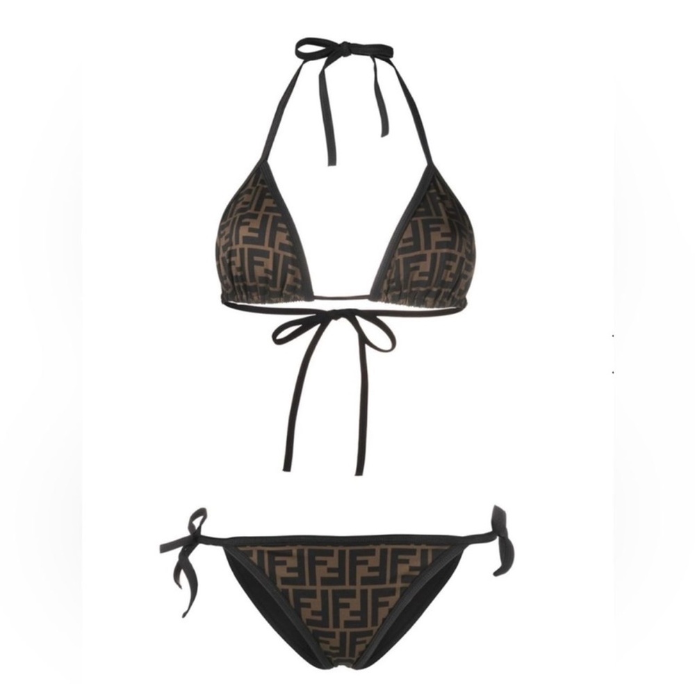 Fendi FF Brown Lycra two piece bikini set